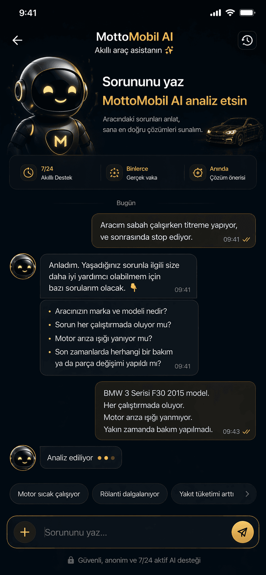 MottoMobil AI asistan sohbet ekranı