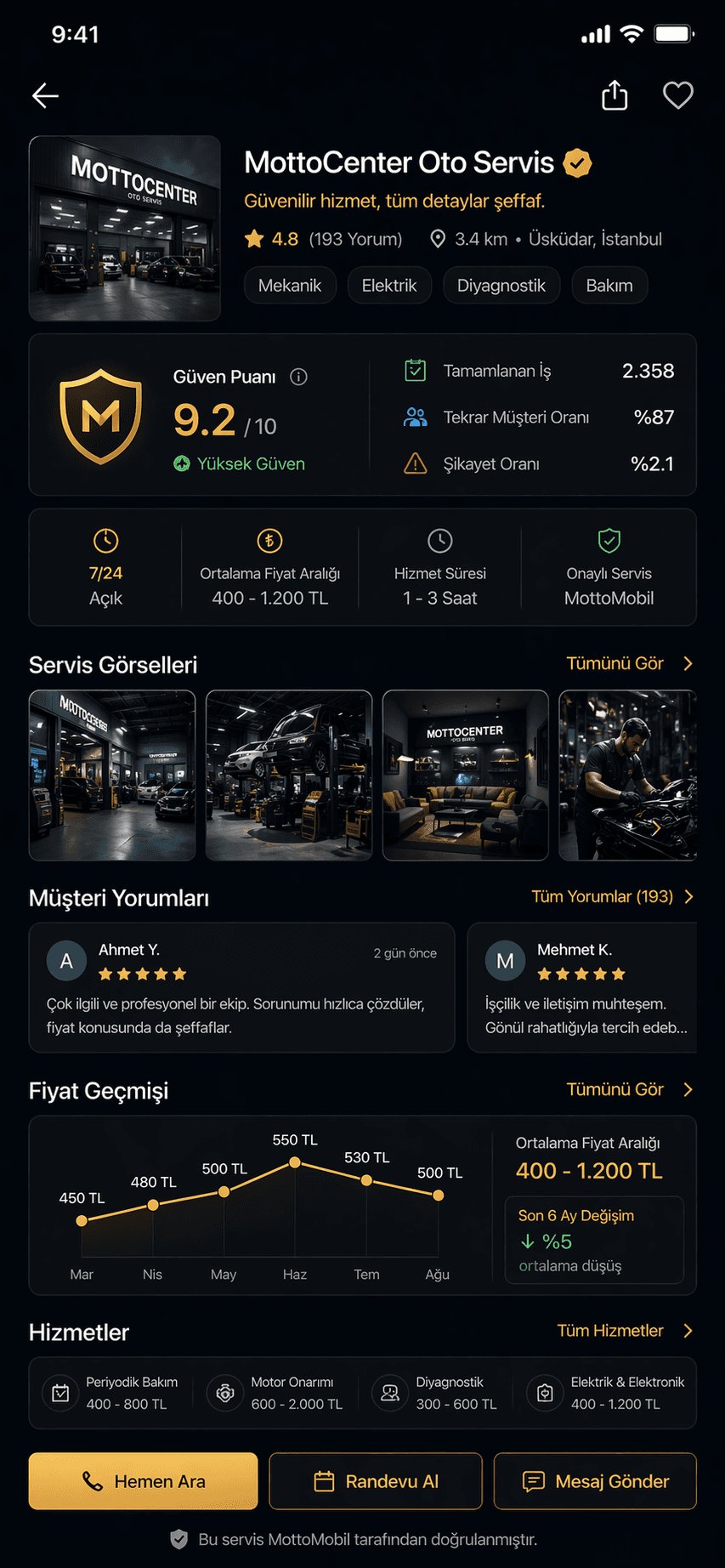 Servis detay ekranı